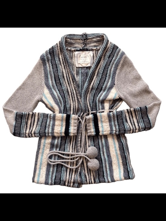 Sweaters - VTG 2007 Old Navy XS Y2K Boho Striped Cardigan Pom Pom Tie Sweater Lamb Blend